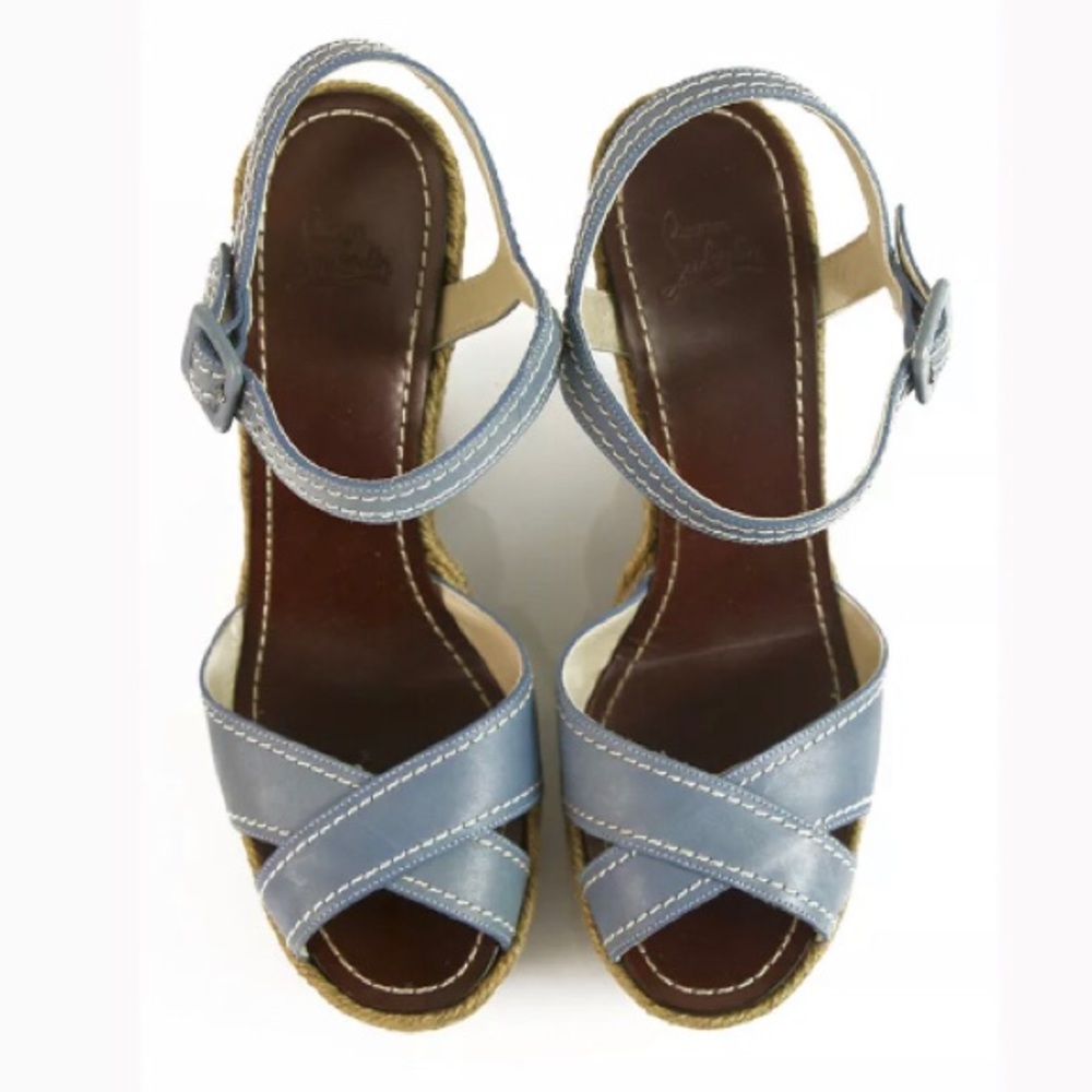 👠SOLD👠 Louboutin Blue wedge platform sandals - Picture 2 of 8